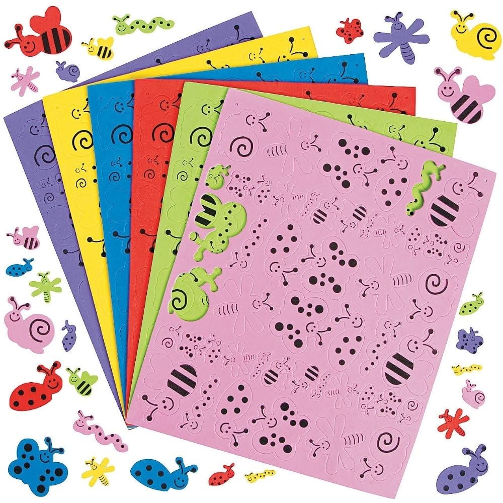 Fun Express Assorted Bug Shape Foam Self-Adhesive Craft Stickers - Fun Craft Supplies for DIY Projects Scrapbooking Kids Crafts & Creative Activities