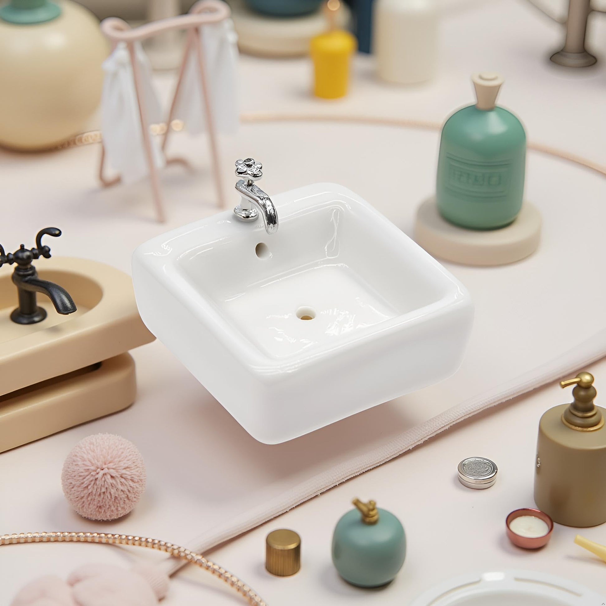 Dollhouse Wash Basin Wide Application Exquisite 1:12 Scale Doll House Furniture Sink for Entertainment Square, Furniture, Decorations