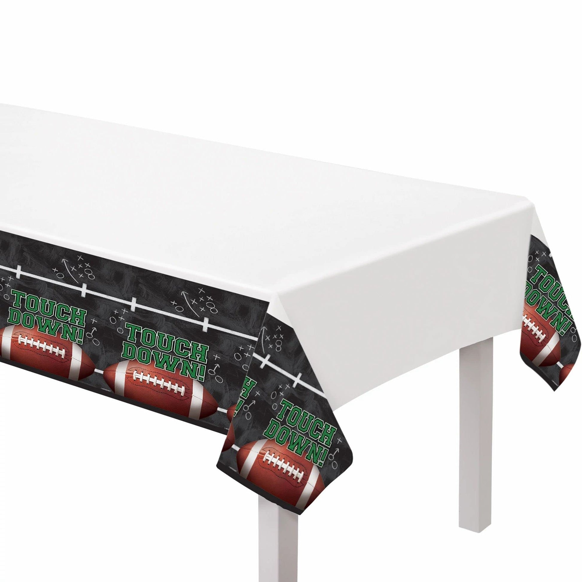 Multicolor Tailgates & Touchdowns Plastic Table Covers - 54" x 84" (3 Pc) - Vibrant Party Essentials for Football-Themed Celebrations