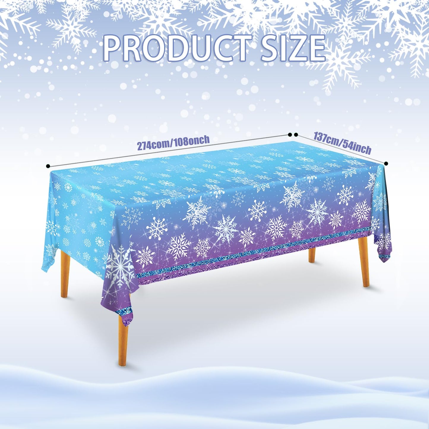 JQSSHXB 3Pcs Winter Snowflake Tablecloth, Frozen Wonderland Plastic Table Cloth, Blue and Purple Snowflake Winter Wonderland Disposable Table Cover