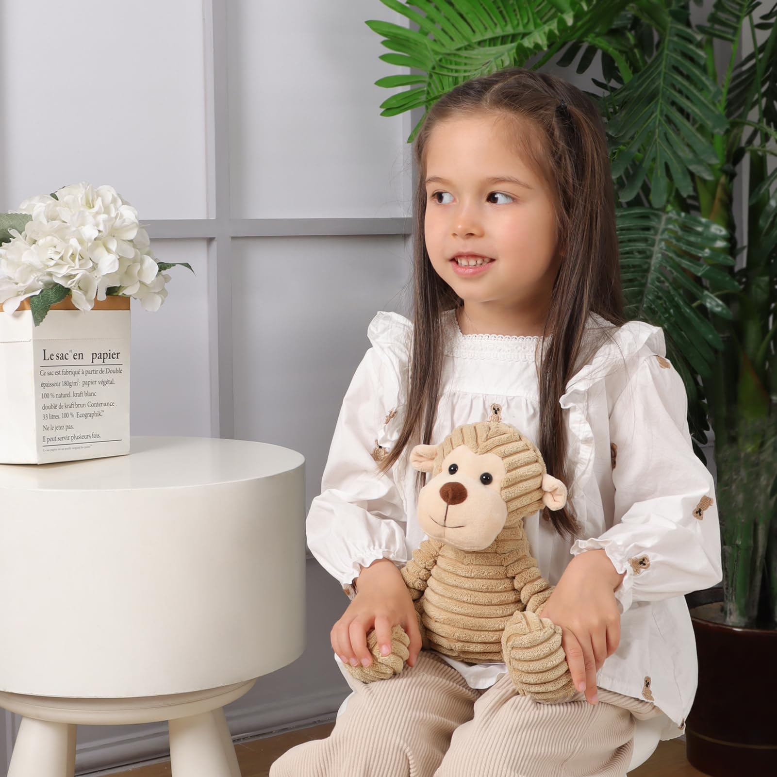 Apricot Lamb Toys Plush Corduroy Monkey Soft Stuffed Animal for Kids 8.5''