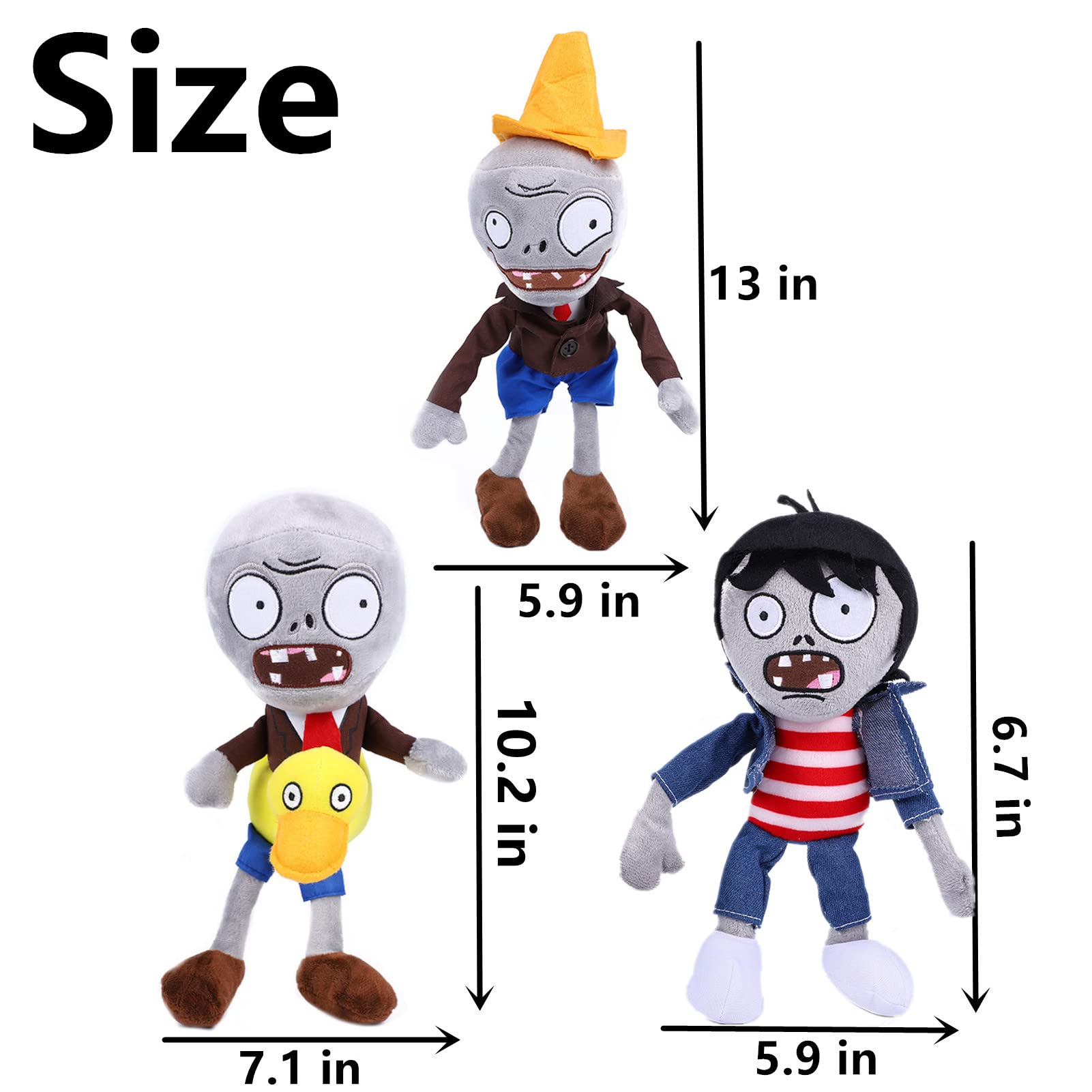 JHESAO 6 PCS Plants and Zombies Plush Green Skirt Zombies Plushies Sets Toy Conehead Zombie, 1 2 Stuffed Soft Duck Zombie Doll, Yeti PVZ Plush Figure