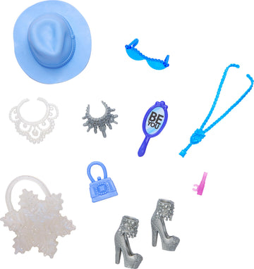 Barbie Doll Accessories With Icy Glam Theme Including Sparkly Snowflake Purse & Blue Hat