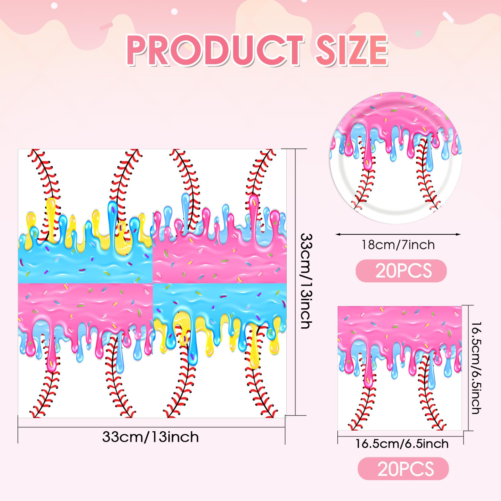 Funnio lucu 40Pcs Ice Cream Drip Baseball Party Decorations, Baseball Drip Birthday Party Dessert Plate and Napkins Tableware Set Sports Themed Party