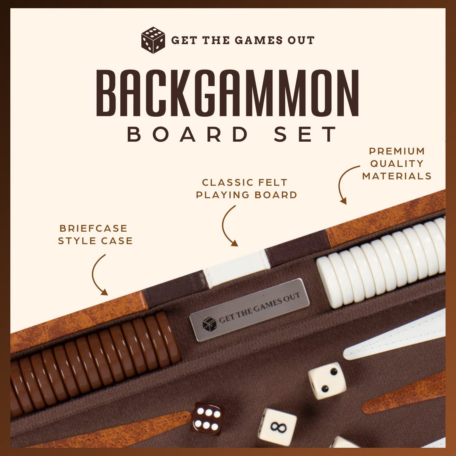 Get The Games Out Top Backgammon Set - Classic Board Game Case - 2 Players - Best Strategy & Tip Guide - Available in Small, Medium and Large Sizes