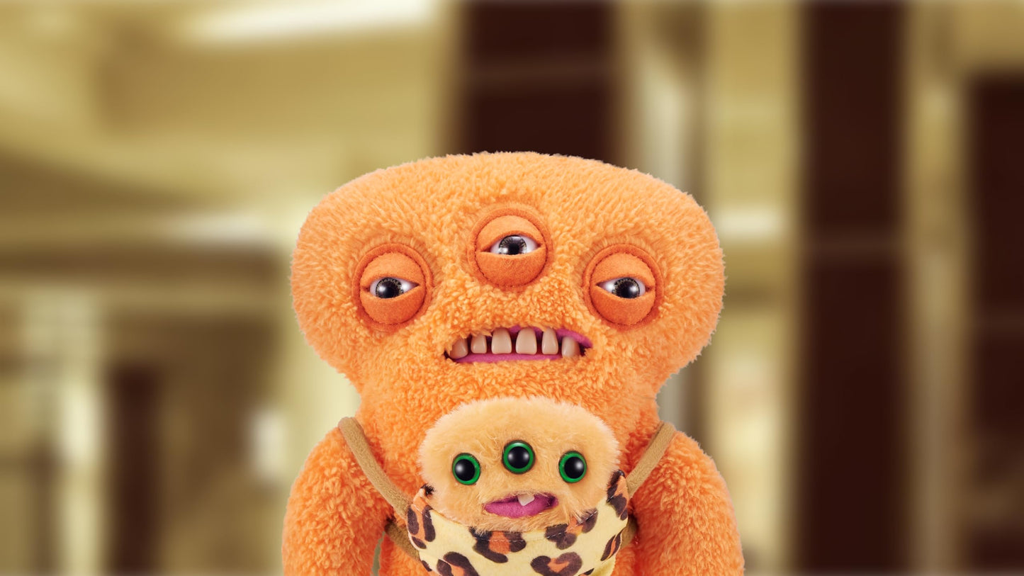 Fuggler Mini Rascals 9-inch Assortment Series 1 (Double Trouble) (Alien (Orange - Teddy) by ZURU, Funny Ugly Monster Plush Toy