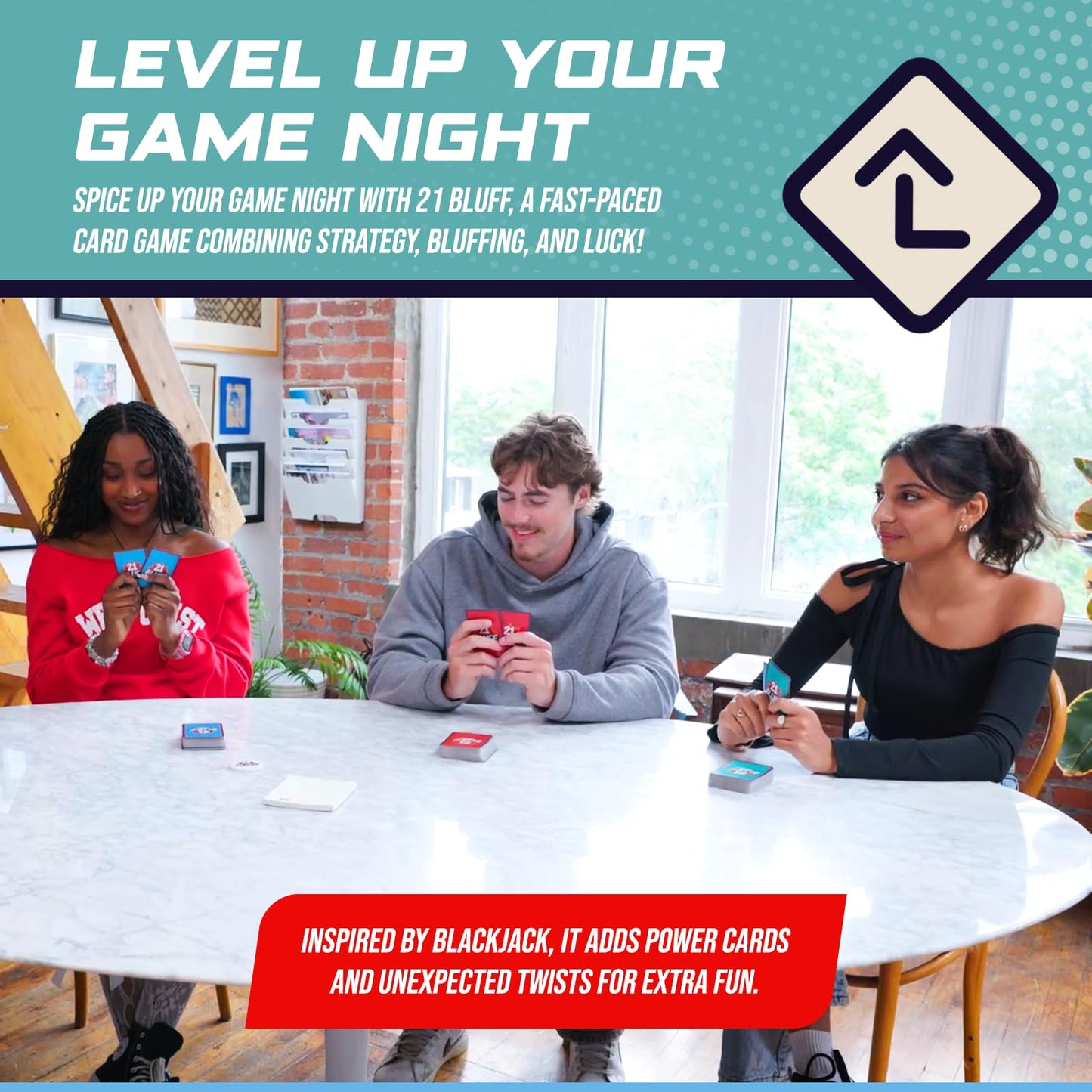 PLAYVIEW 21 Bluff - The Ultimate Bluffing & Strategy Card Game for Family Game Night-Fast-Paced & Hilarious Party Game - Outsmart & Outbluff to Win