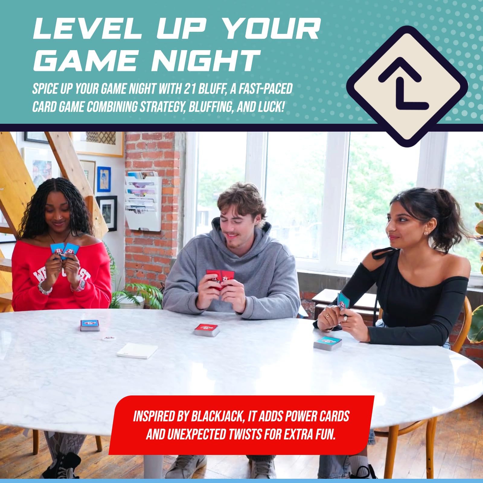 PLAYVIEW 21 Bluff - The Ultimate Bluffing & Strategy Card Game for Family Game Night-Fast-Paced & Hilarious Party Game - Outsmart & Outbluff to Win