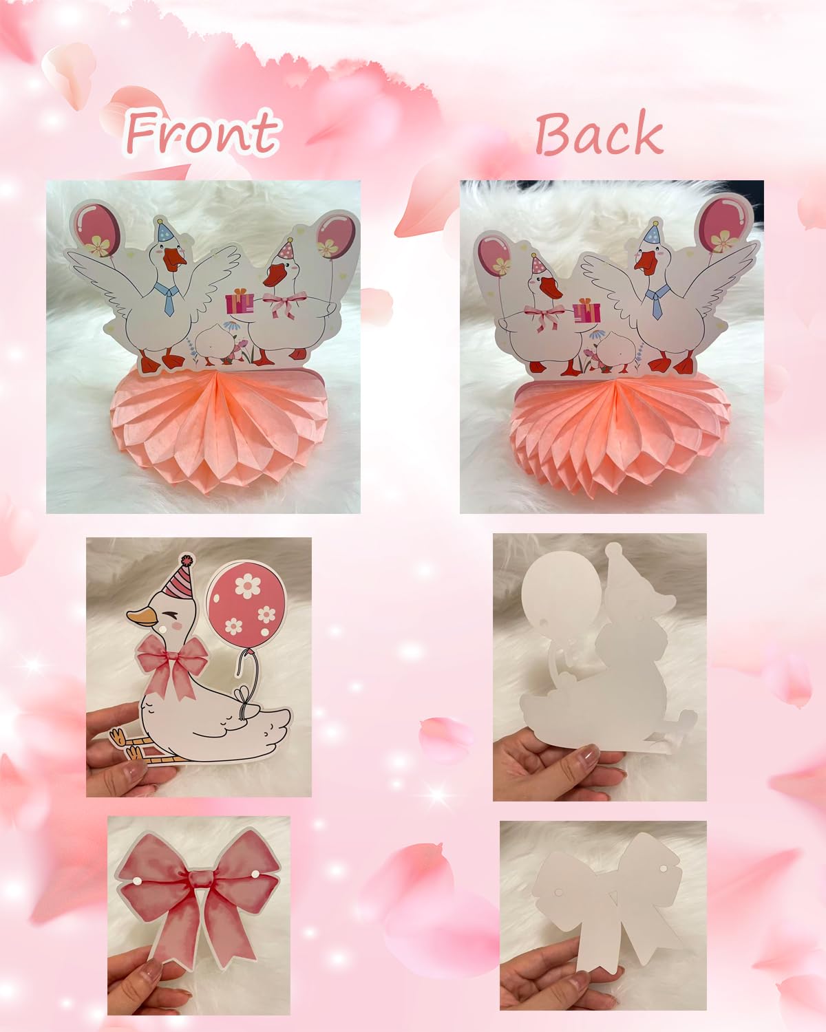 Smefutong One Silly Goose 1st Birthday Decor Girls Boys 8Pcs Honeycomb Centerpieces With 1 Pc Banner,Baby Shower Party Favors & Supplies (Pink)