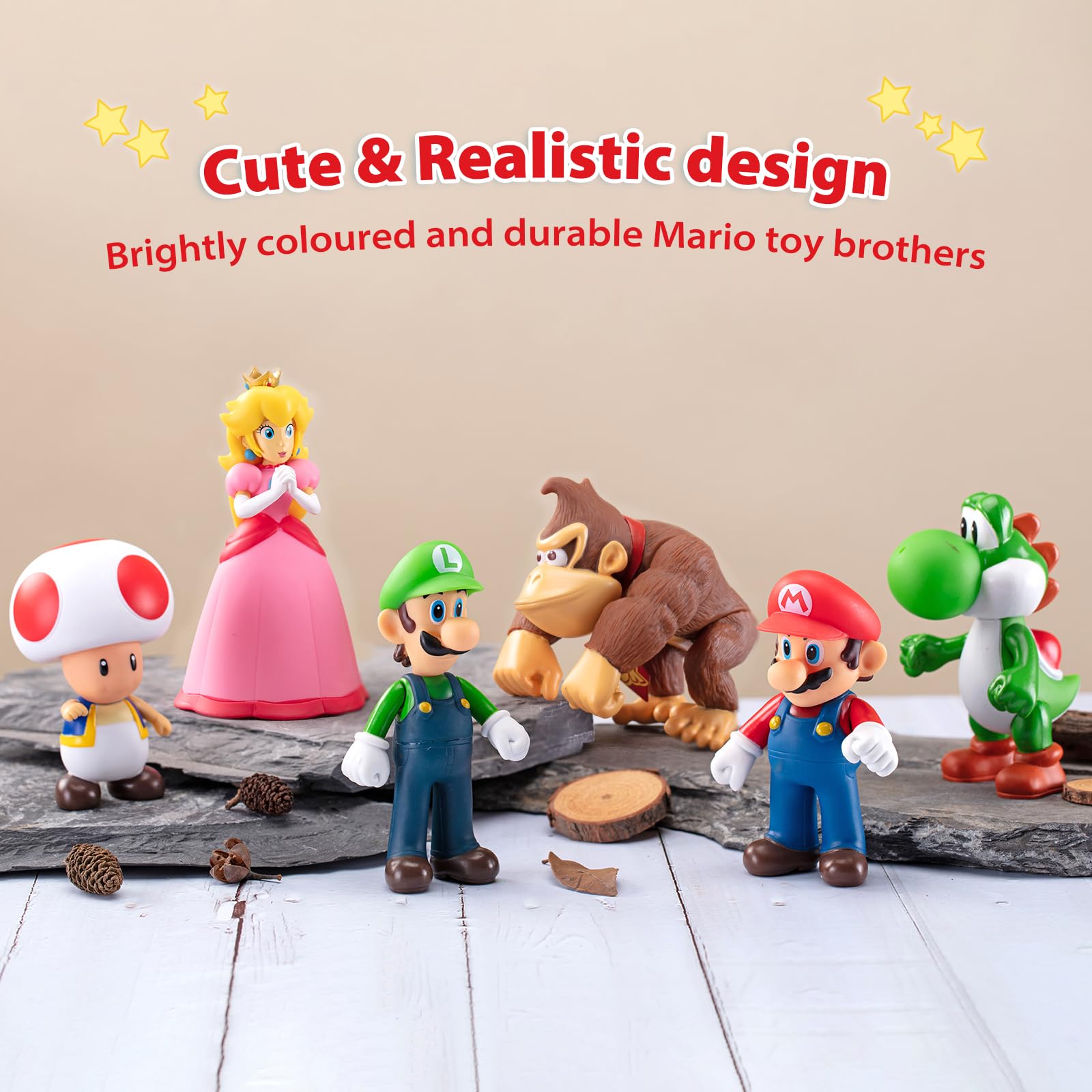 Mario Figures 6 Pack Mario Bros Toys Set Eco-Friendly PVC Mario Action Figures Gift for Kids Ages 3+, Movie Fans, Collector (4-6 Inch)