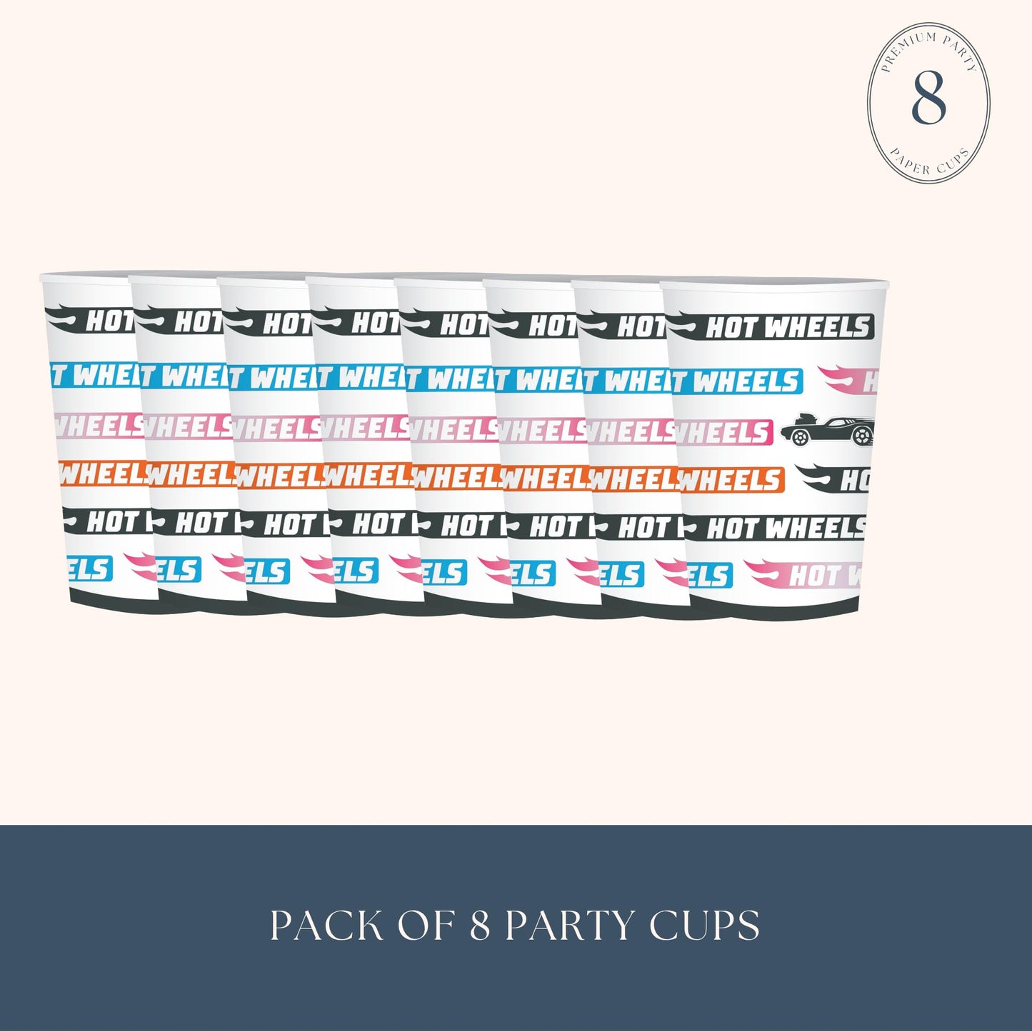 Bonjour Fete Hot Wheels™ Paper Party Cups | Disposable Cups for Birthday Parties, Kids' Celebrations, and Car-Themed Events | Premium Party Supplies