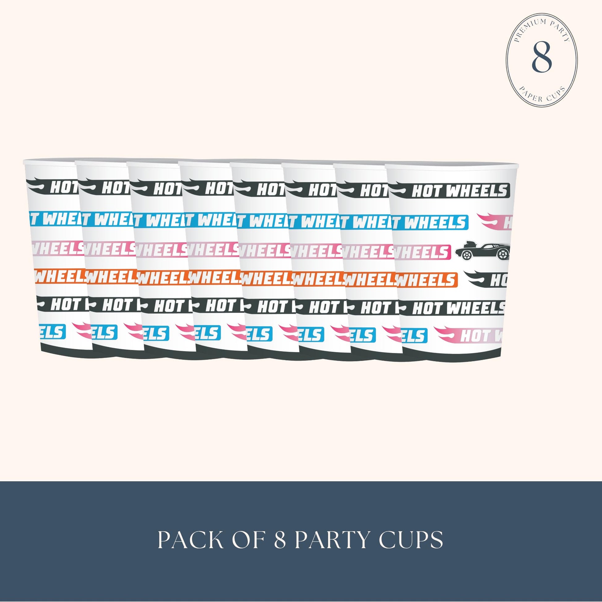 Bonjour Fete Hot Wheels™ Paper Party Cups | Disposable Cups for Birthday Parties, Kids' Celebrations, and Car-Themed Events | Premium Party Supplies