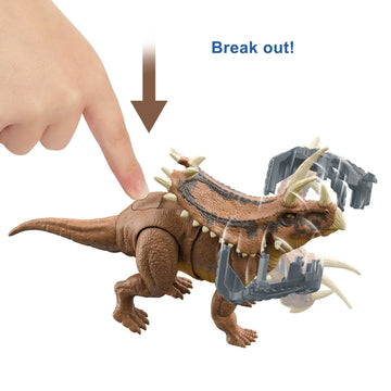 Mattel Jurassic World Mega Destroyers Dinosaur Action Figure, Pentaceratops Dino Toy with Attack Motion & Breakaway Accessory