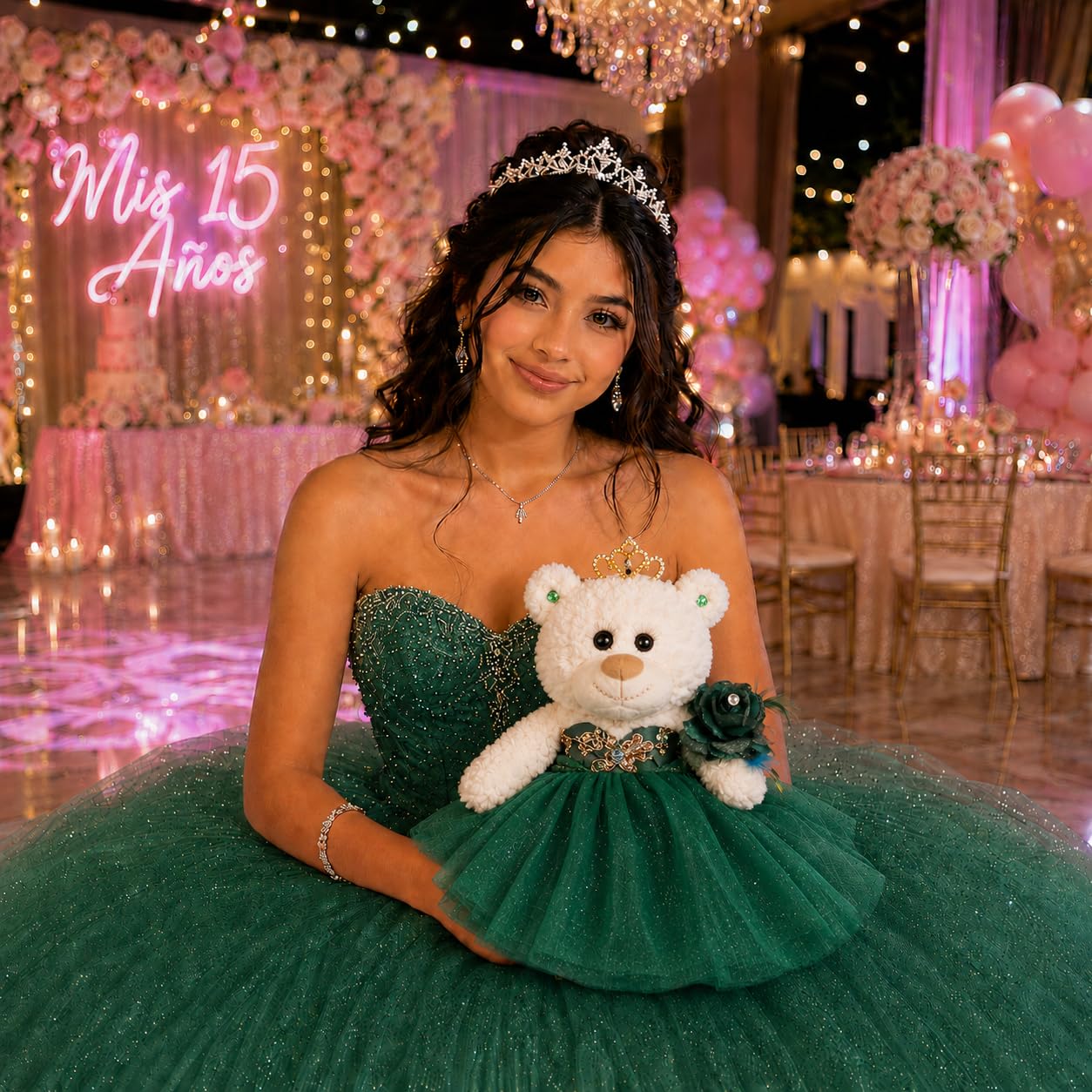 KINNEX COLLECTIONS SINCE 1997 Petite Quinceañera Teddy Bear with Dress - Decorative Accent Keepsake for 15 Años, OSO Quinceañera Decorativo