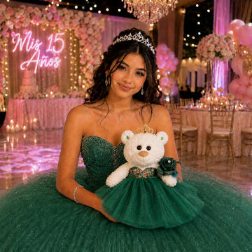 KINNEX COLLECTIONS SINCE 1997 Petite Quinceañera Teddy Bear with Dress - Decorative Accent Keepsake for 15 Años, OSO Quinceañera Decorativo