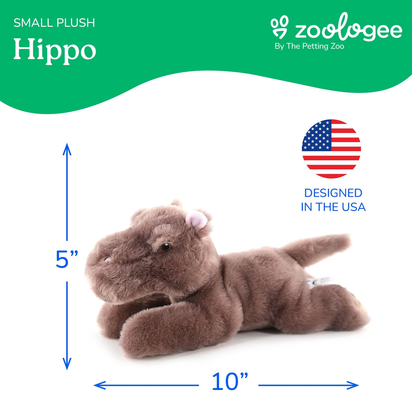 The Petting Zoo Hippo Stuffed Animal Plushie, Gifts for Kids, Earth Keeperz Wildlife Animals, Zoologee Grey Hippo Plush Toy, 10 inches