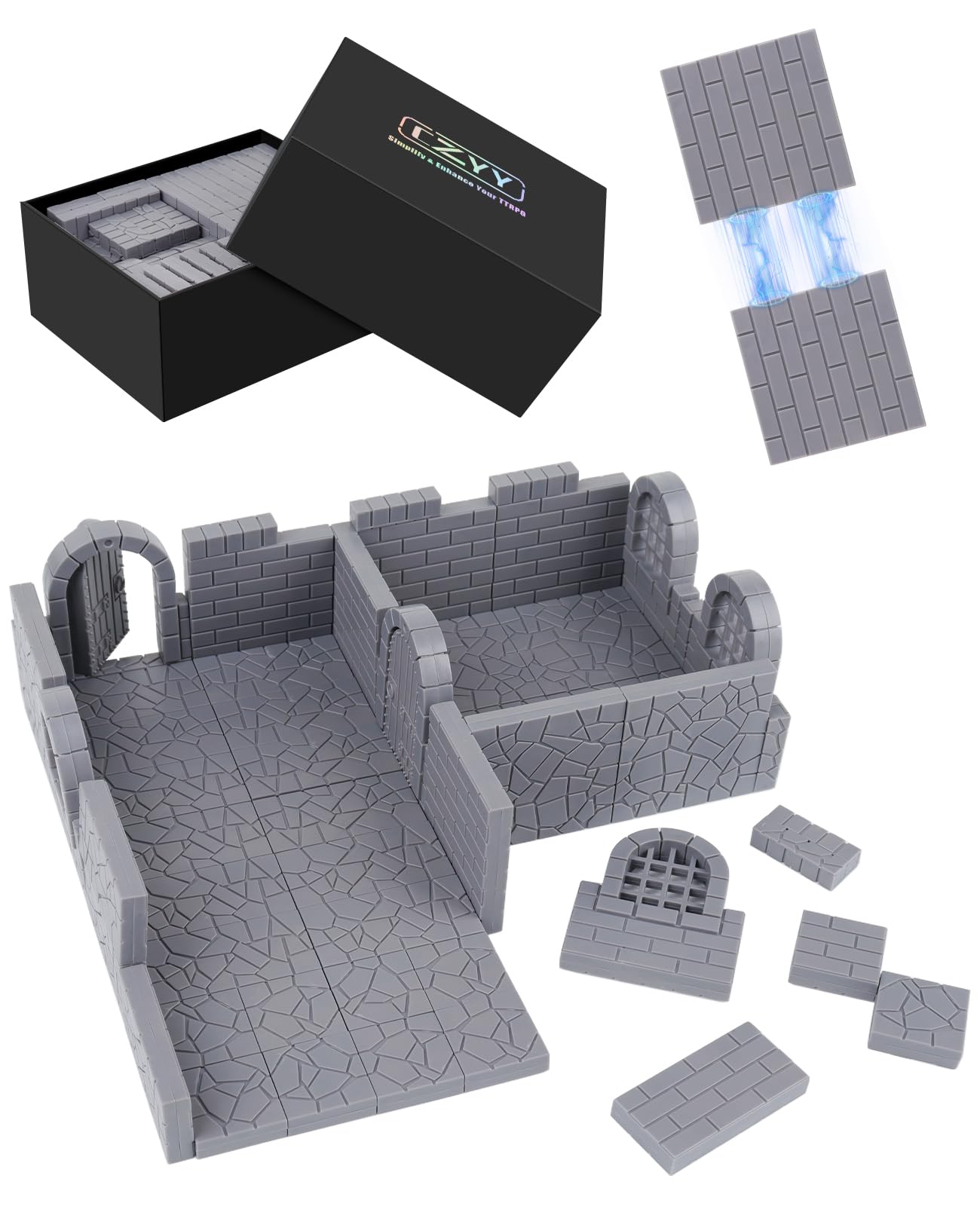 CZYY Magnetic Dungeon Tiles, 58 PCS Modular Terrain Set for RPGs, Basic Set