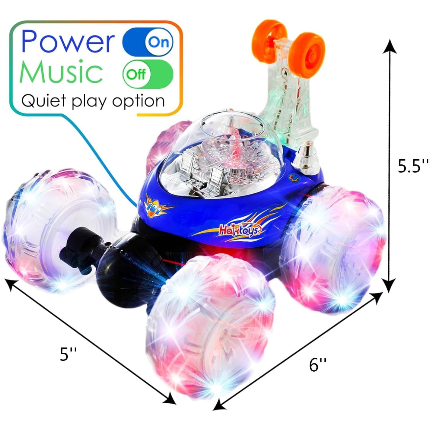 Haktoys Rechargeable RC Tornado Stunt Car - 360° Flip Remote Control Turbo Twister Vehicle with Lights & Music | Double-Sided Spinning Car Toy