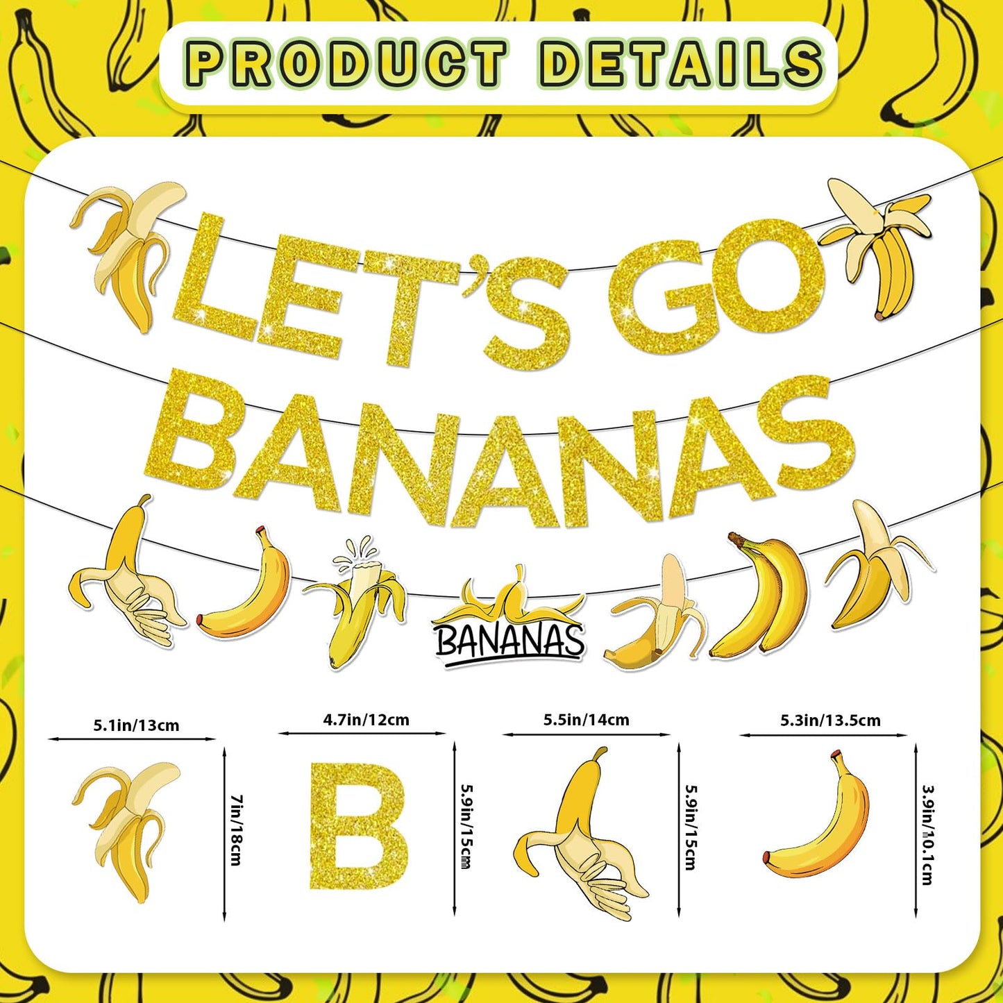 Banana Party Decorations Banana Birthday Decorations Banana Decorations with Let's Go Bananas Banner Garlands Hanging Swirls Balloons