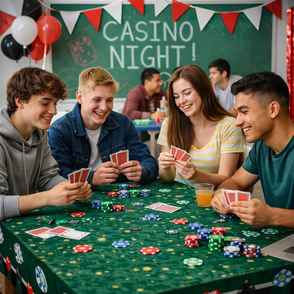 Oojami Poker Party Tablecloths 4 Pack - 54" x 108" Casino Theme Plastic Table Covers for Birthday, Casino Night, Vegas Theme Party Decorations