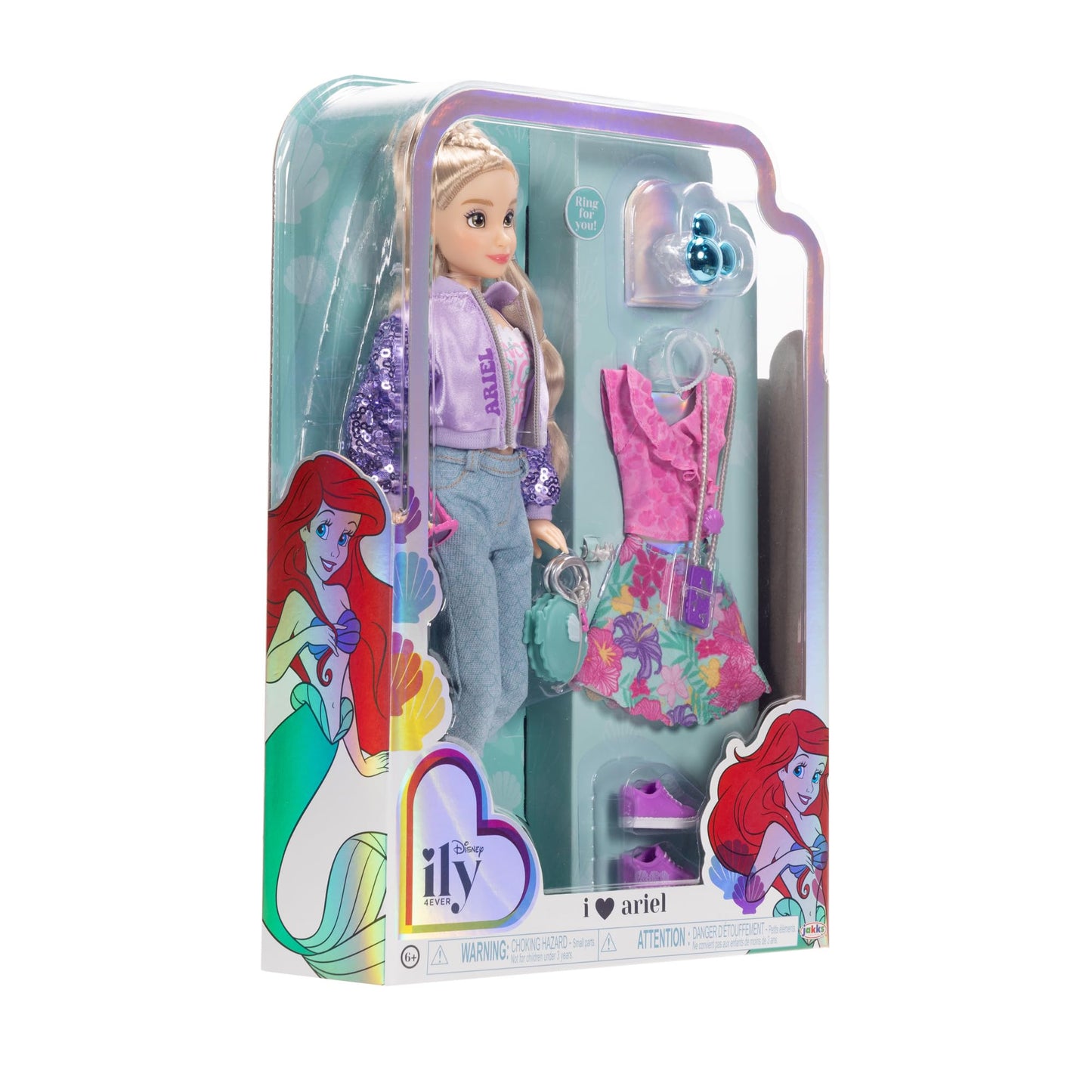 Disney ILY 4EVER Fashion Dolls Ariel 11.5" Tall with 13 Points of Articulation, Two Complete Mix-and-Match Outfits and Mickey Ring for You!