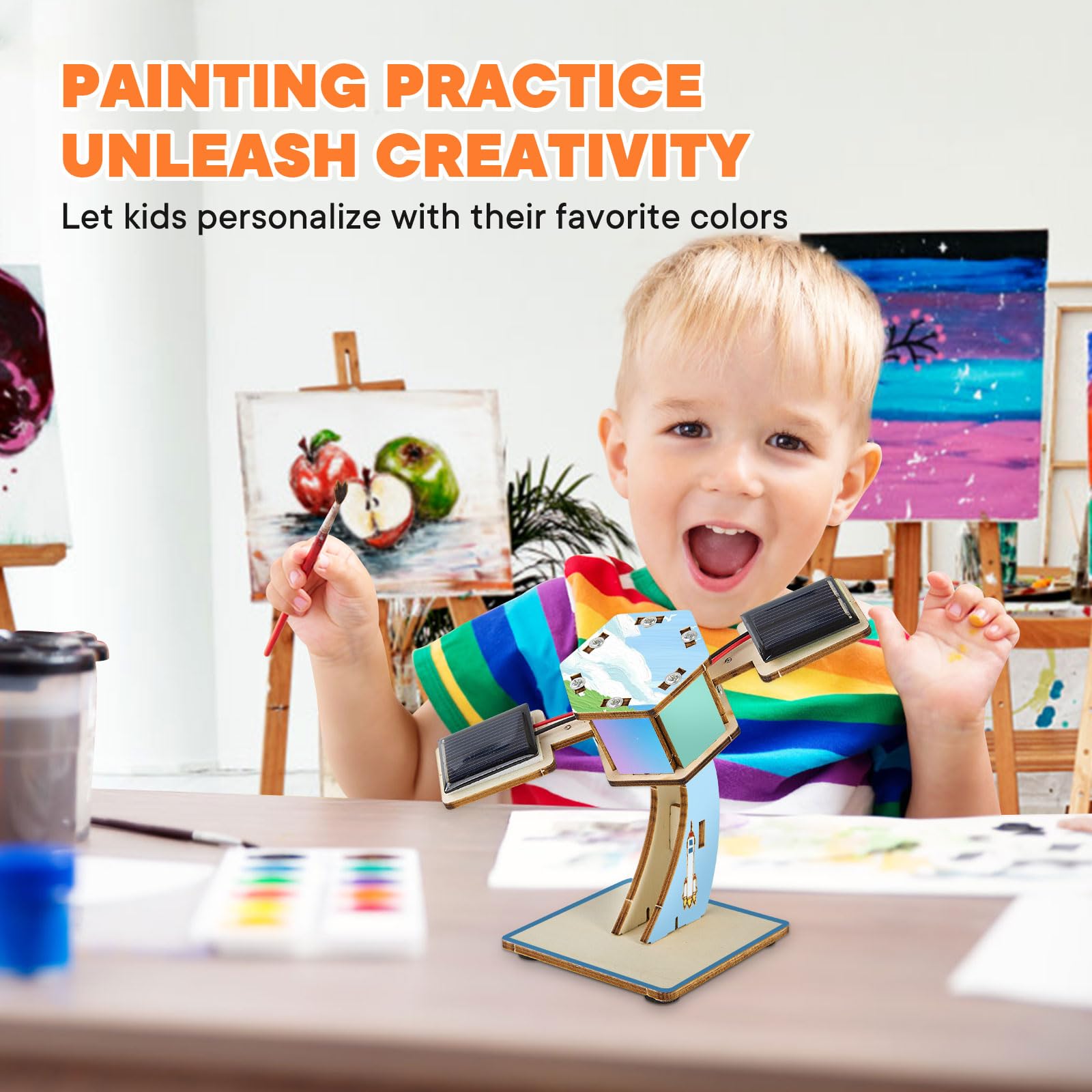DIY Rotating Solar Satellite - 3D Wooden Puzzle Building Toy.STEM Educational Science Craft Model Kit for Kids.Creative Artificial Satellite Space