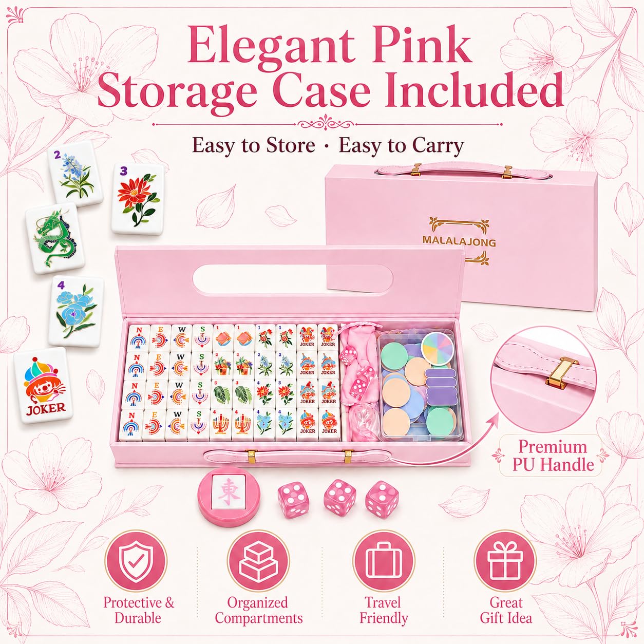 Pink American Mahjong Set, 168 Premium Melamine Tiles with 12 Jokers, Luxury Gift Box Mahjongg Set for Women, Moms & Grandmas, Portable Board Game