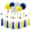 Navy-Blue White-Yellow Graduation Party Decorations - 23pcs Tissue Pom Poms Streamers,Birthday Tassel Garland Banner,Wedding Engagement Baby Bridal