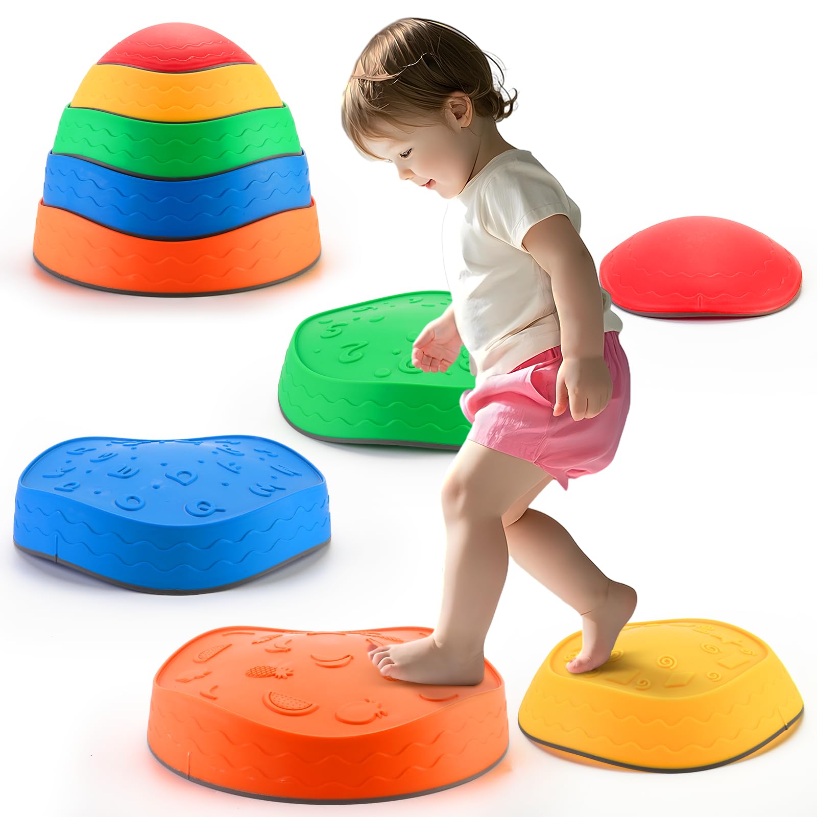 Astrell Stepping Stones for Kids - 5pcs Durable Non-Slip Toddler Stepping Stones for Promoting Toddler's Motor Balance Skills, Indoor & Outdoor