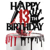 Black Glitter Killer Happy 13th Birthday Cake Topper, Halloween Zombie Vampire Bloody Friday Birthday Décor, Halloween Horror Themed 13th Birthday