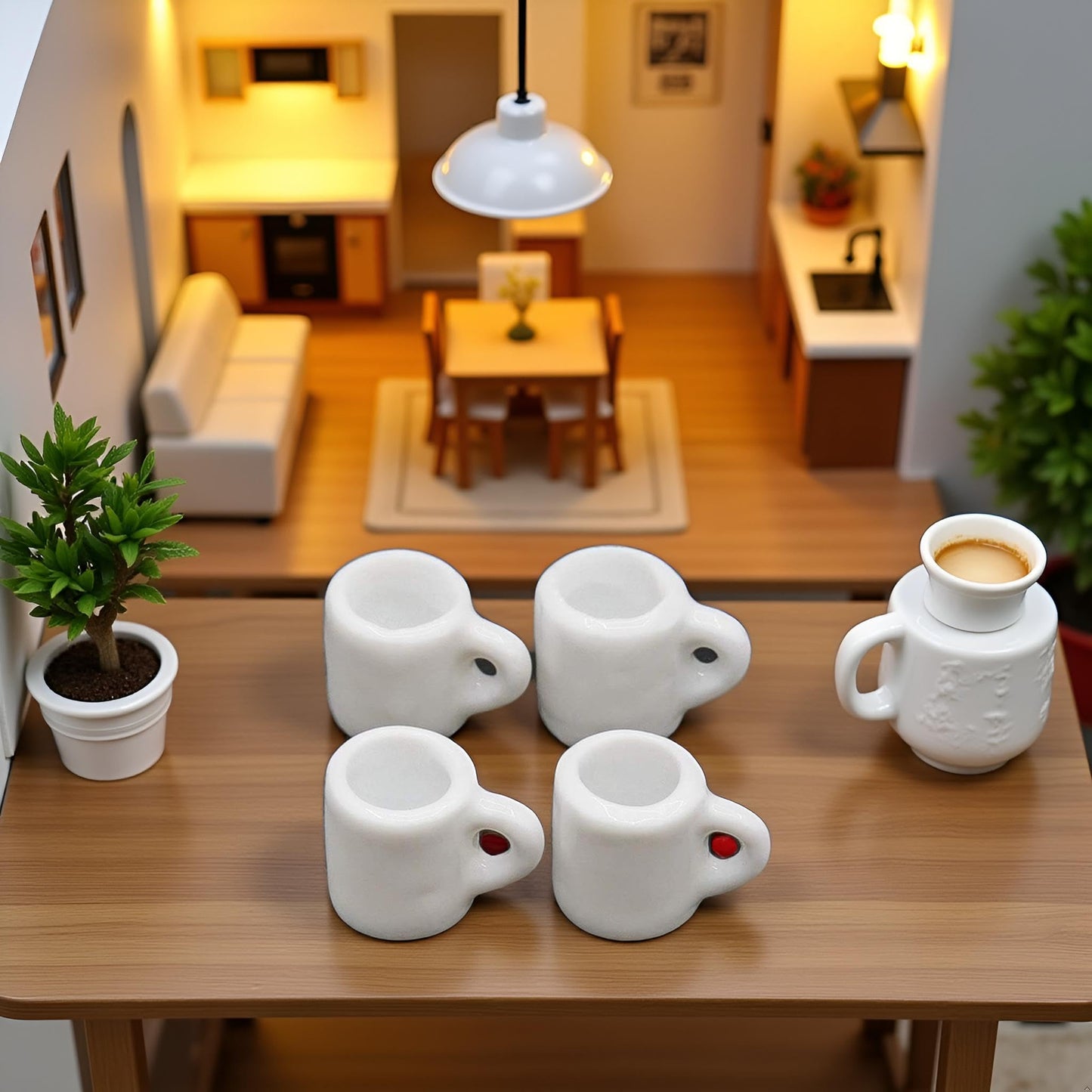 4Pcs White 1/12 Miniature Coffee Mugs Dollhouse Decoration Accessories, DIY Doll House Kit