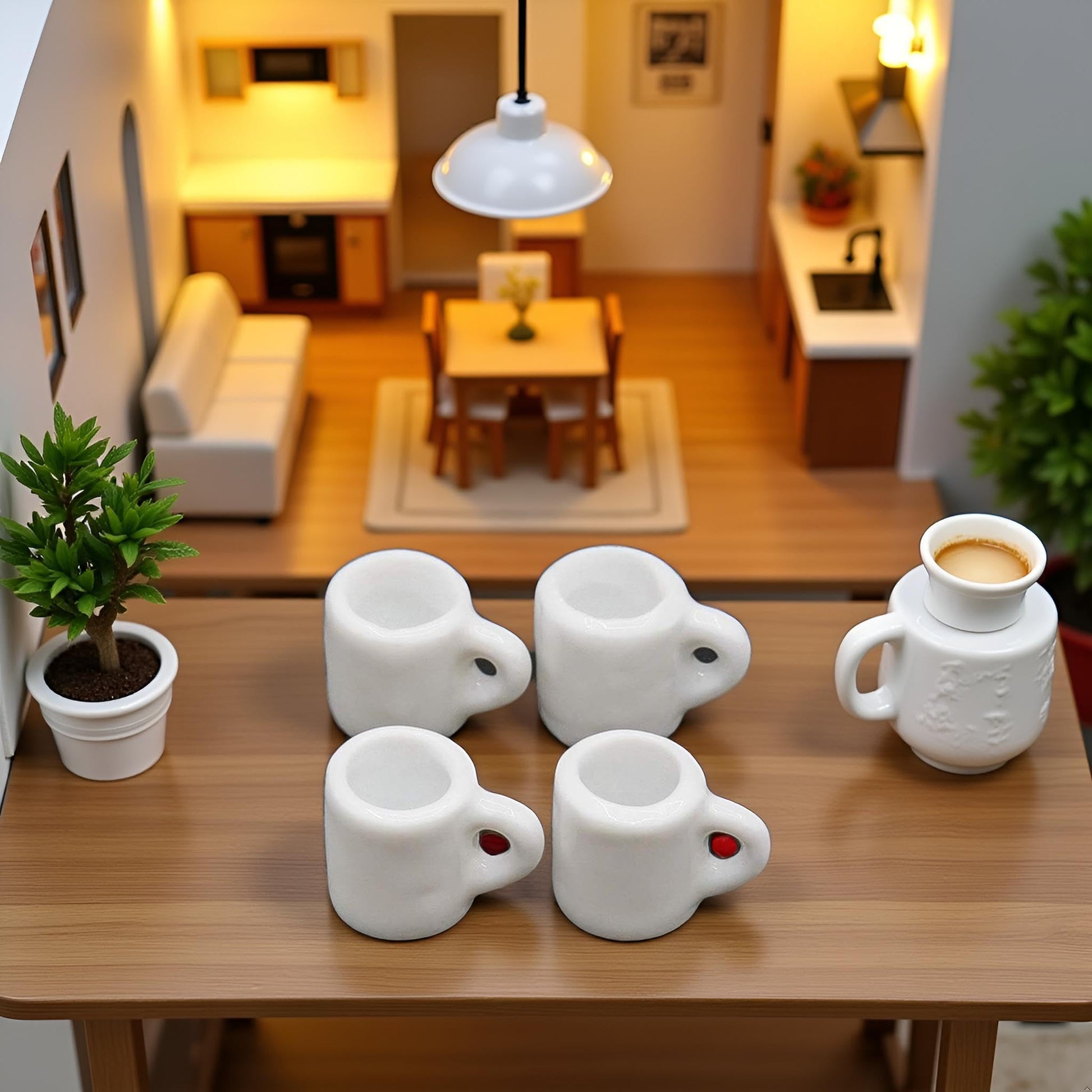 4Pcs White 1/12 Miniature Coffee Mugs Dollhouse Decoration Accessories, DIY Doll House Kit