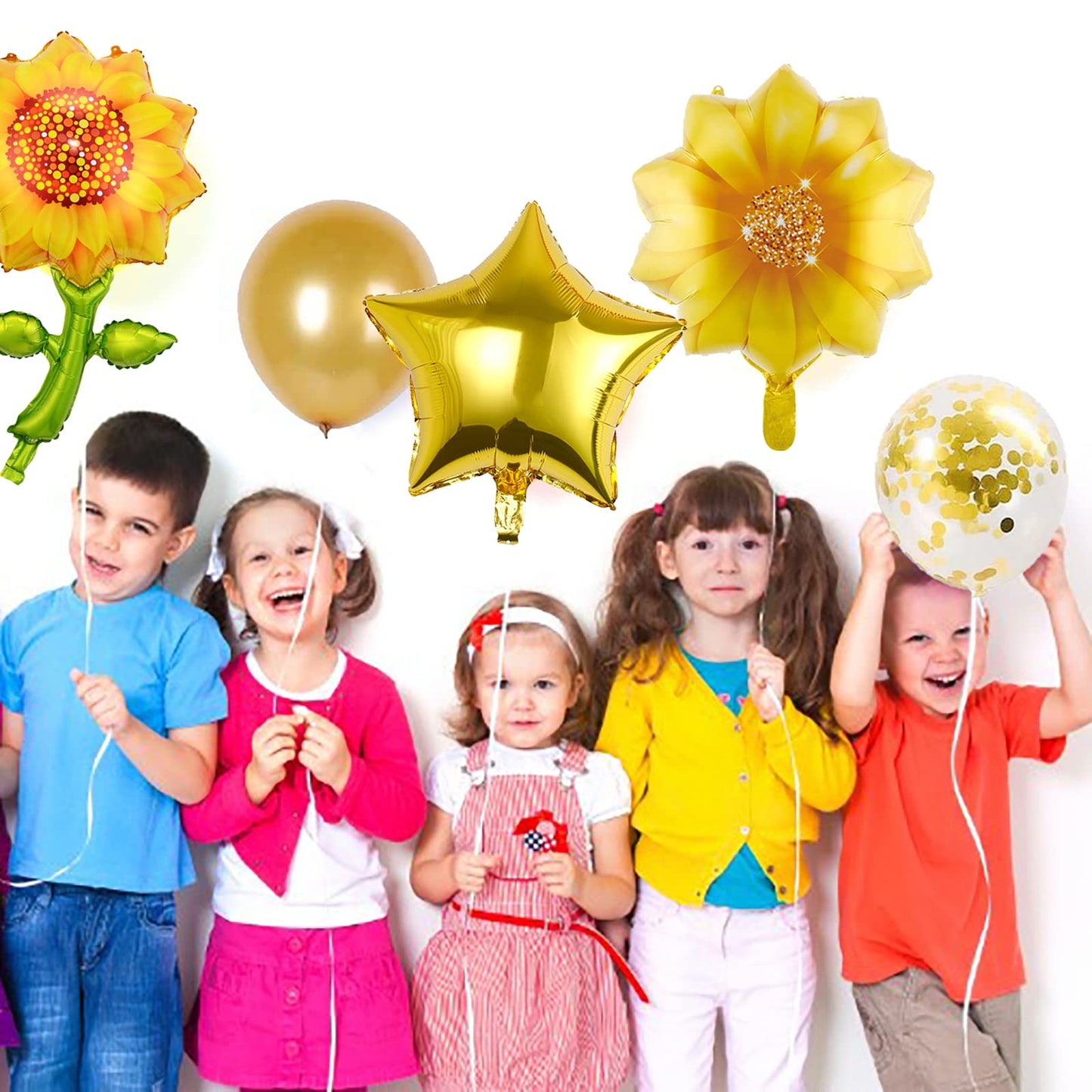 BIEUFBJI Yellow Sunflower Birthday Balloons Aluminum Foil Sunflower Shaped Mylar Balloons for Sunflower Theme Party Wedding Baby Shower Decor (8Pcs)