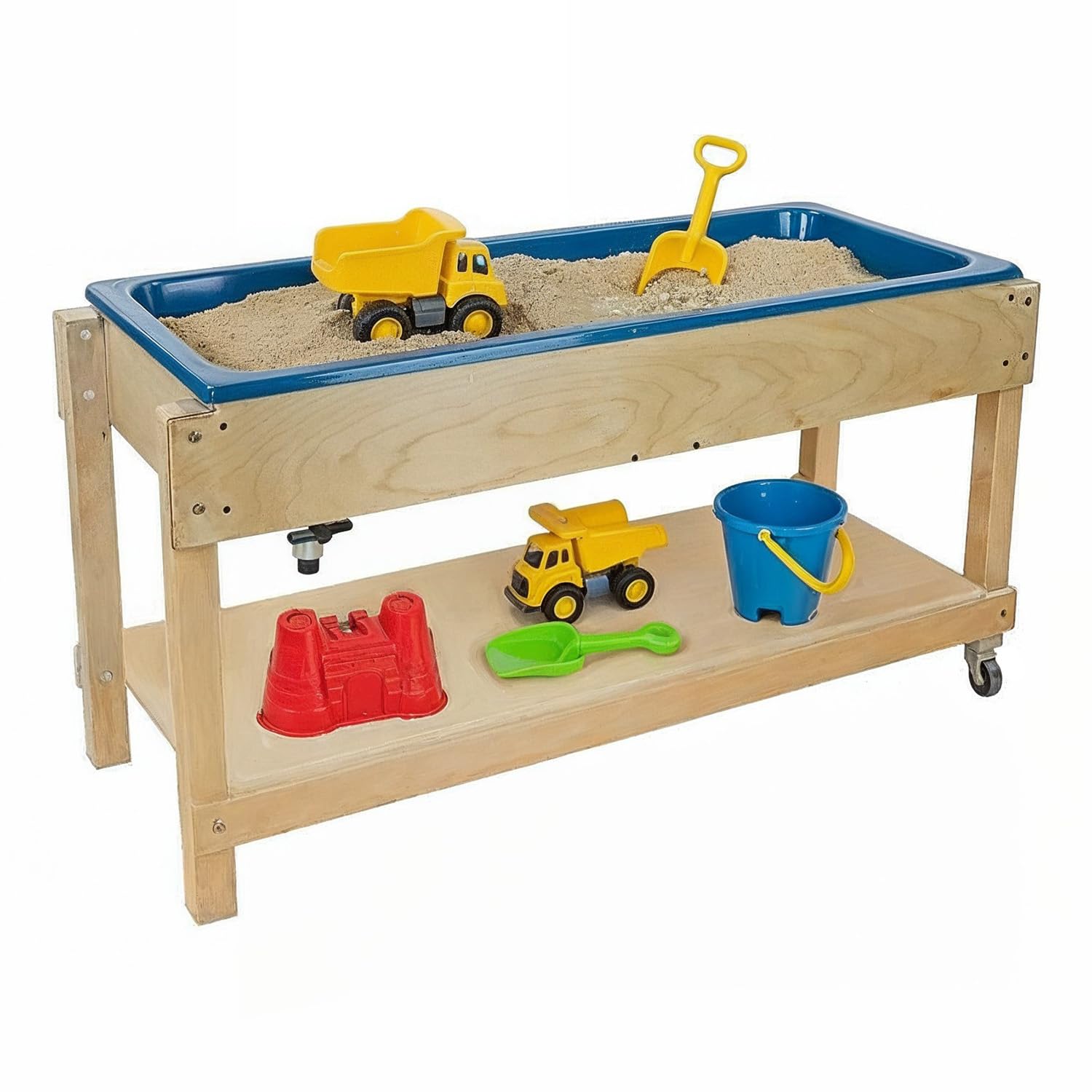 GREENGUARD Gold Certified Sand and Water Activity Table for Kids, Birch Plywood Classroom Sensory Play Table with Plastic Tub, Locking Casters