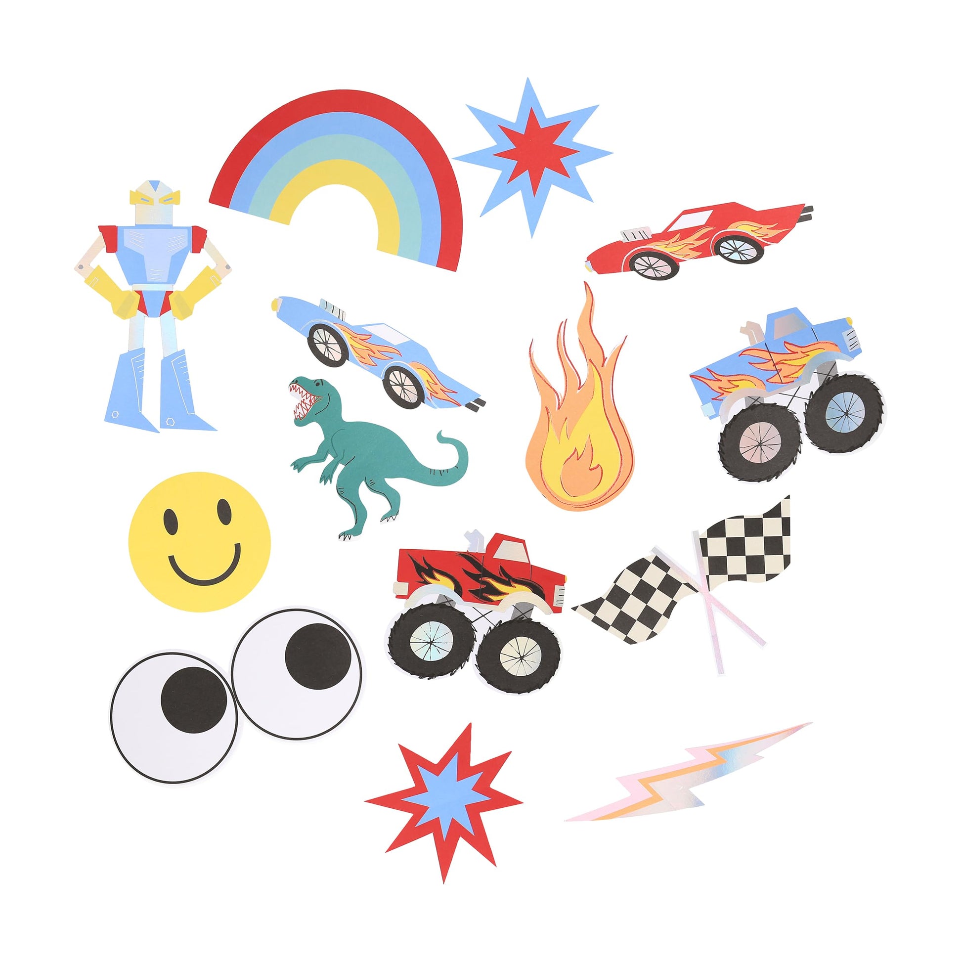 Meri Meri Toybox Icon Stickers (Pack of 25), 80s Theme Birthday Party Favors, Retro Decorative Stickers, Matchbox-Style Box, Easy Peel Back, Ages 3+