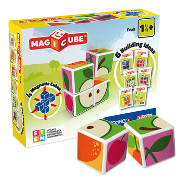 GEOMAG MagiCube Fruit 4-Piece Magnetic Cubes Building Set, Toddlers & Kids Ages 1.5+, STEM-Endorsed Educational Toy, Swiss-Made, Creativity & Early