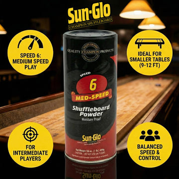 Sun-Glo Shuffleboard Powder Speed #6 (Medium Speed) - Slow Speed for Small Tables (9-12 Ft) & Beginners - 16 oz Shaker Can (2-Pack)