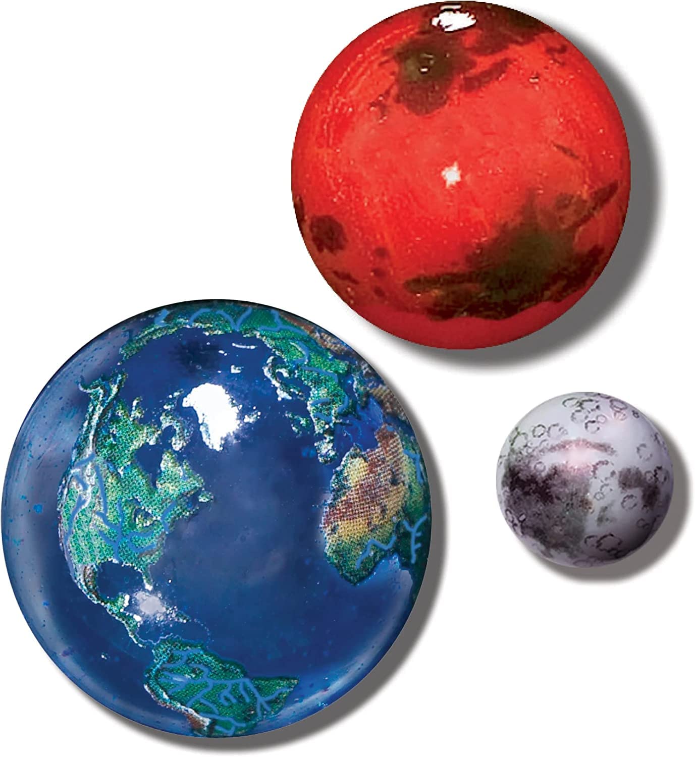 Earth, Mars, Moon To Scale Marble Box Set by Marbles, Globes & Gifts