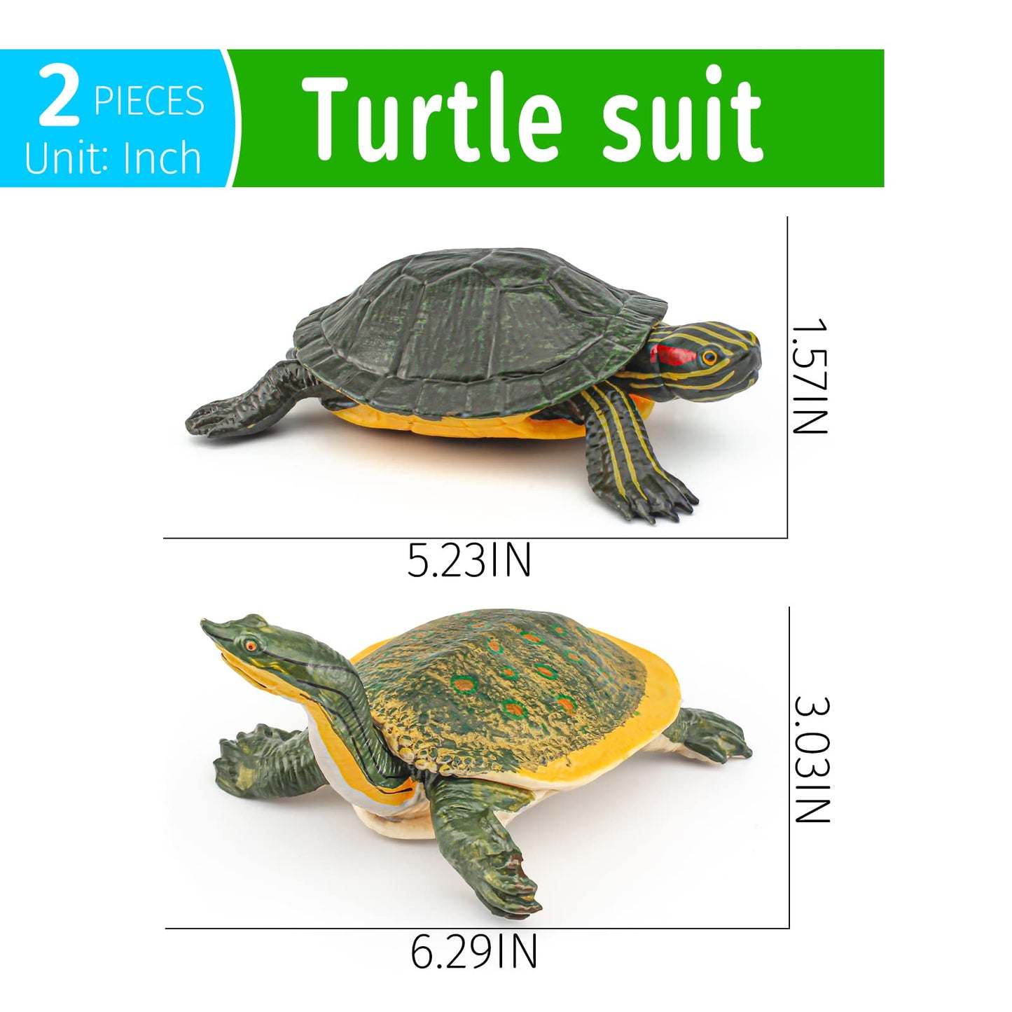 GUFOPONAS Large Turtle Toys for Kids 2PCS Realistic Plastic Red-Eared Slider Tortoises Figurine Brazilian Tortoise Figurines Plastic Turtles Toys