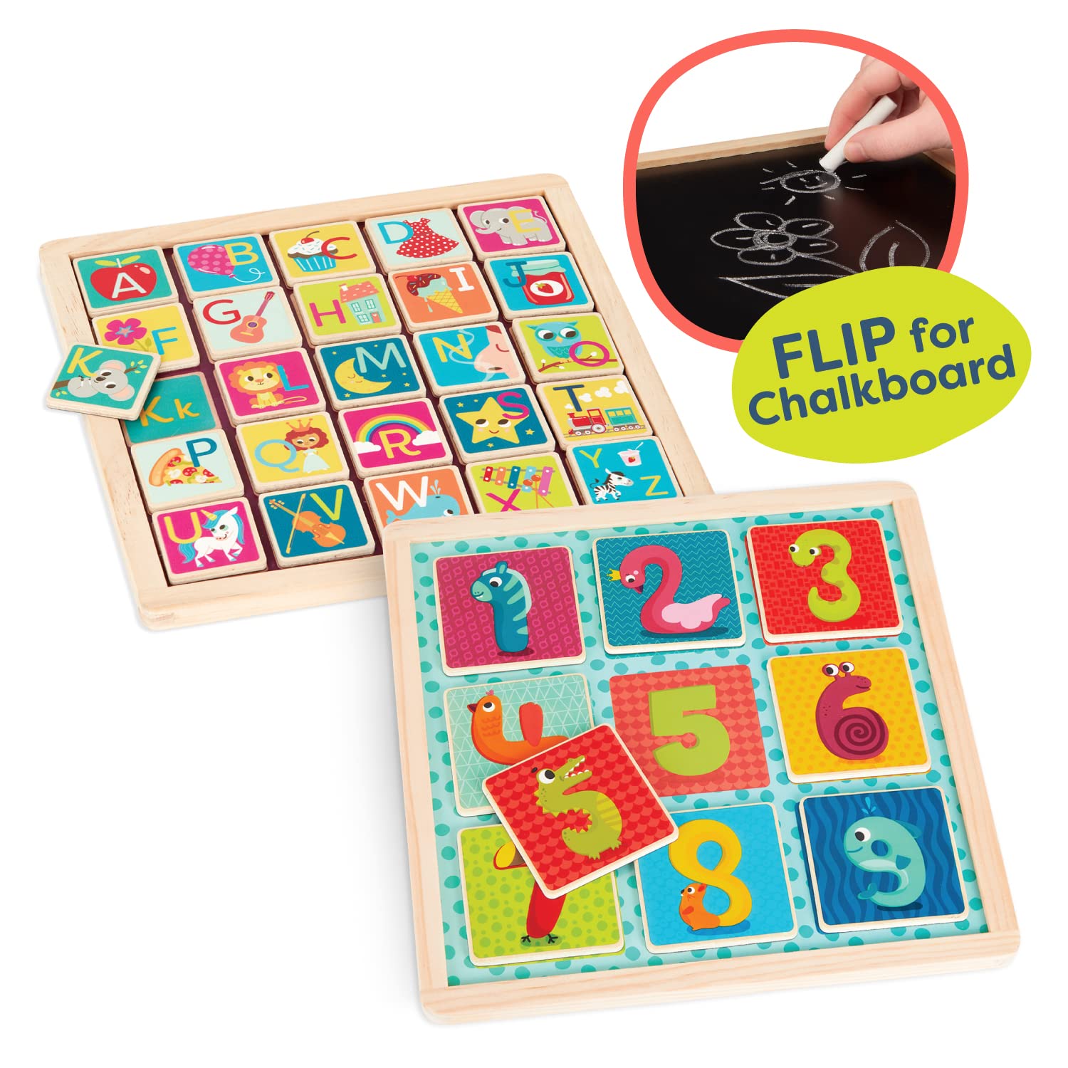 B. toys Wooden Puzzles, Puzzle Pals Magnetic Alphabet and Numbers