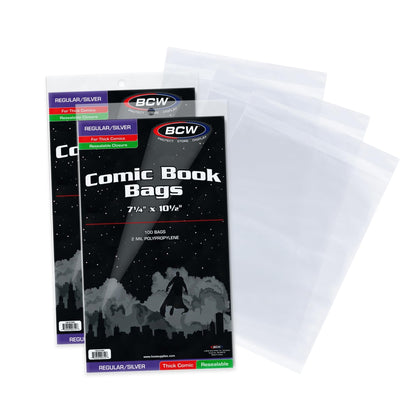 BCW Resealable Thick Silver Age Comic Bags - 200 ct | Archival Quality, Acid-Free Protection for Silver Age Comic Books | 7 1/4 x 10 1/2 inches Comic