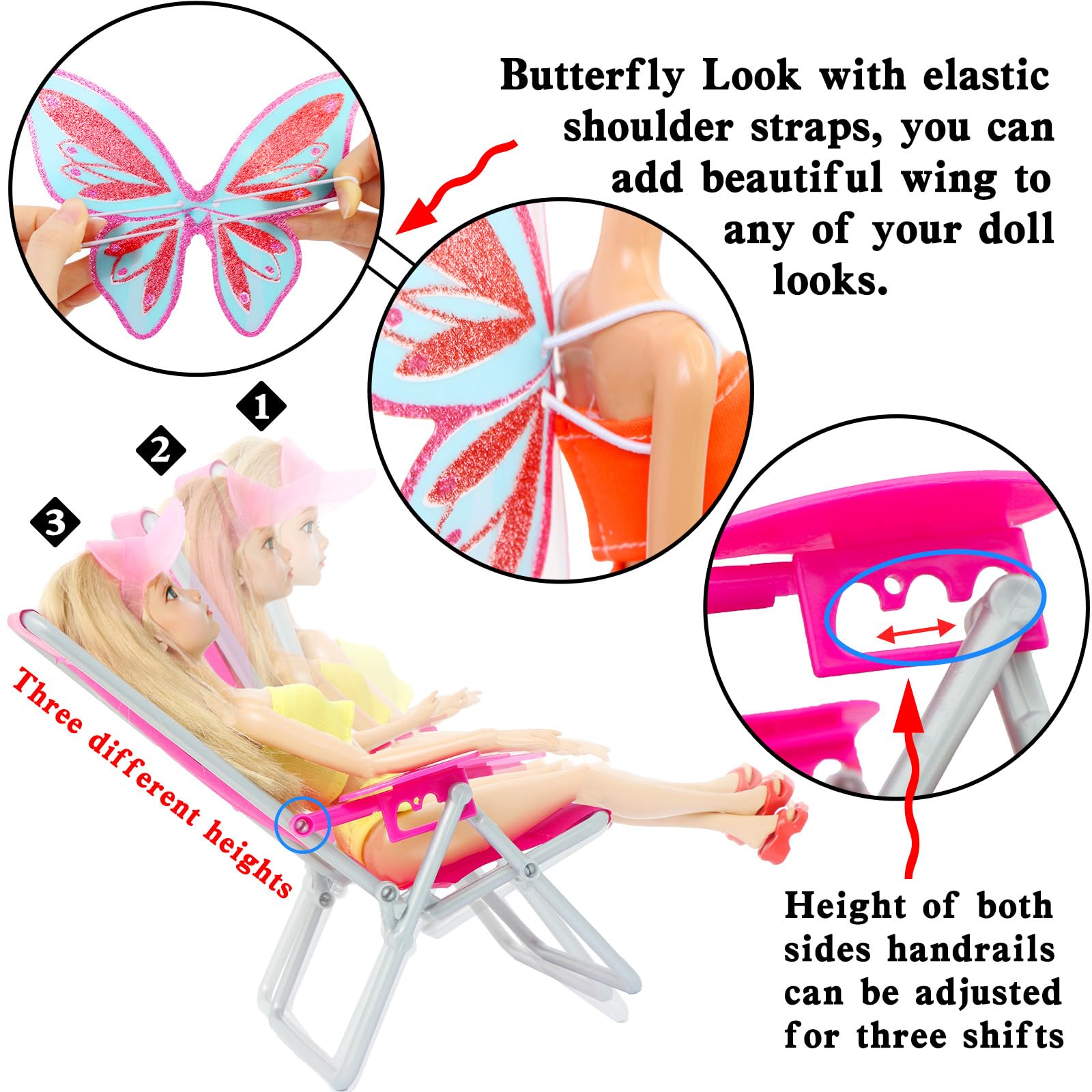 MCZQXW 40 Psc Doll Swimsuits Set, Bikini Clothes and Accessories for 11.5 inch Girl Doll Beach Bathing Outfits, Fishtail Skirt, Beach Chair