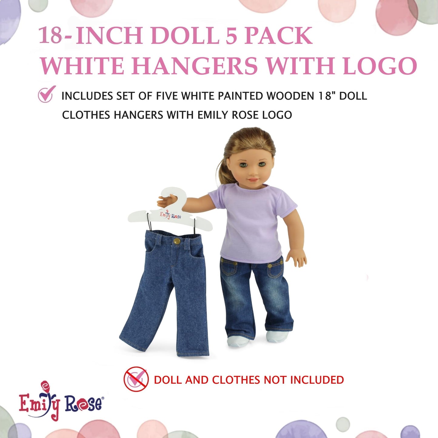 Emily Rose 18 Inch Doll Clothes Hangers 5-Pack White | Closet Storage Organizer Compatible with American Girl and Our Generation Doll Clothing | 18”
