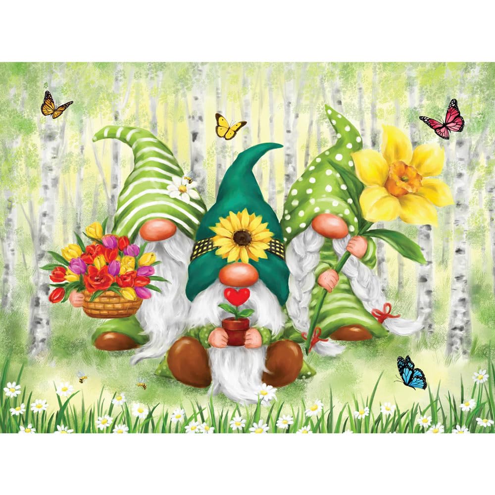 Bits and Pieces - 500 Piece Jigsaw Puzzle for Adults - 18" x 24" - Spring Gnomes - 500 pc Colorful Funny Garden Gnomes Jigsaw by Makiko