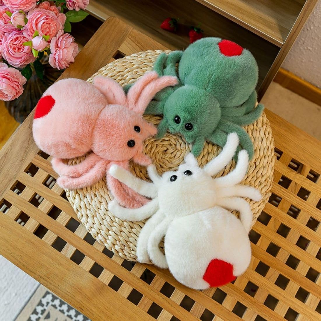 PAIOOW Plush Spider Stuffed Animal Toy, Soft 10 inch Kawaii Halloween Plush Spider Stuffed Toys Decorations Cuddle Gift for Kids and Adults (White)