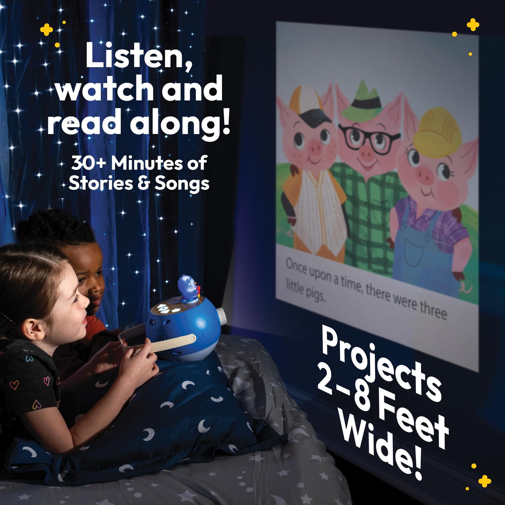 LUNA STORYTIME Kids Book Projector - 5 Read-Aloud Stories, 5 Songs, Night Light & Soothing Dream Music | Children Ages 3+ Storytime Projector for Kids