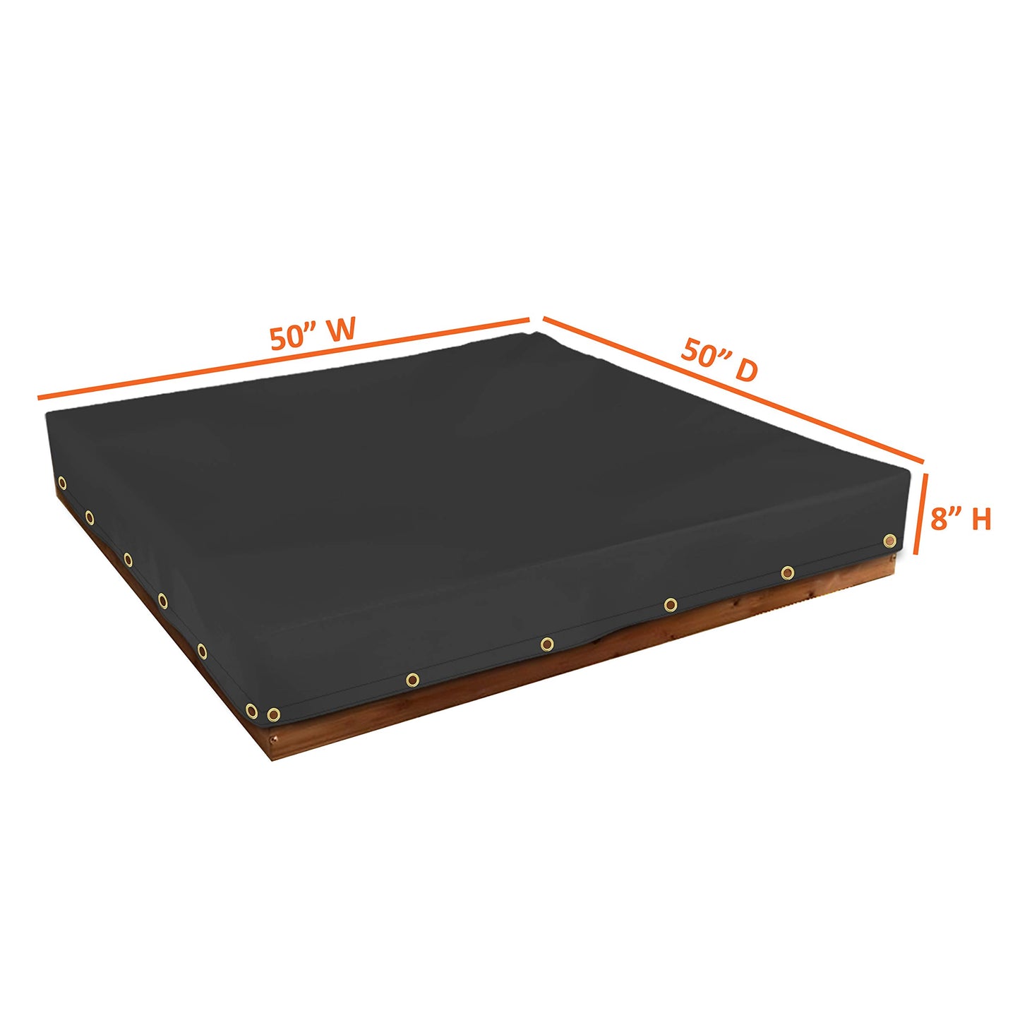 Sandbox Cover 18 Oz Waterproof - Sandpit Cover 100% Weather Resistant with Metal Grommets (50" W x 50" D x 8" H, Black)