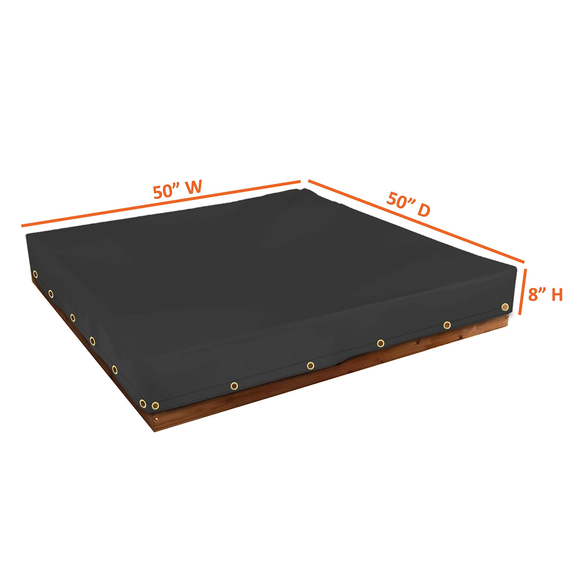 Sandbox Cover 18 Oz Waterproof - Sandpit Cover 100% Weather Resistant with Metal Grommets (50" W x 50" D x 8" H, Black)