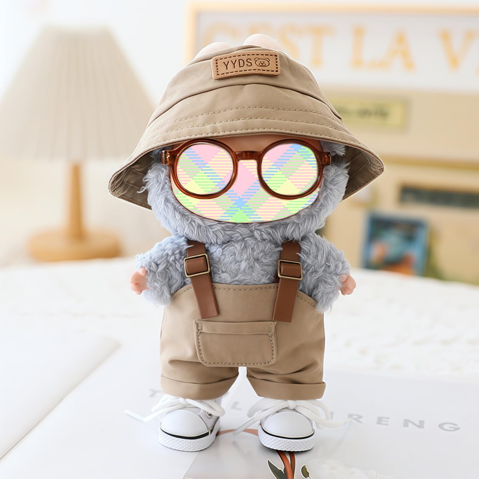 Clothes for Lu bubu Dolls(NO Doll) Accessories, Stylish Kawaii Overalls Outfit Set 4 Pieces Bib Pants for 17cm Dolls, Cute Doll Hat Shoes Clothing Set