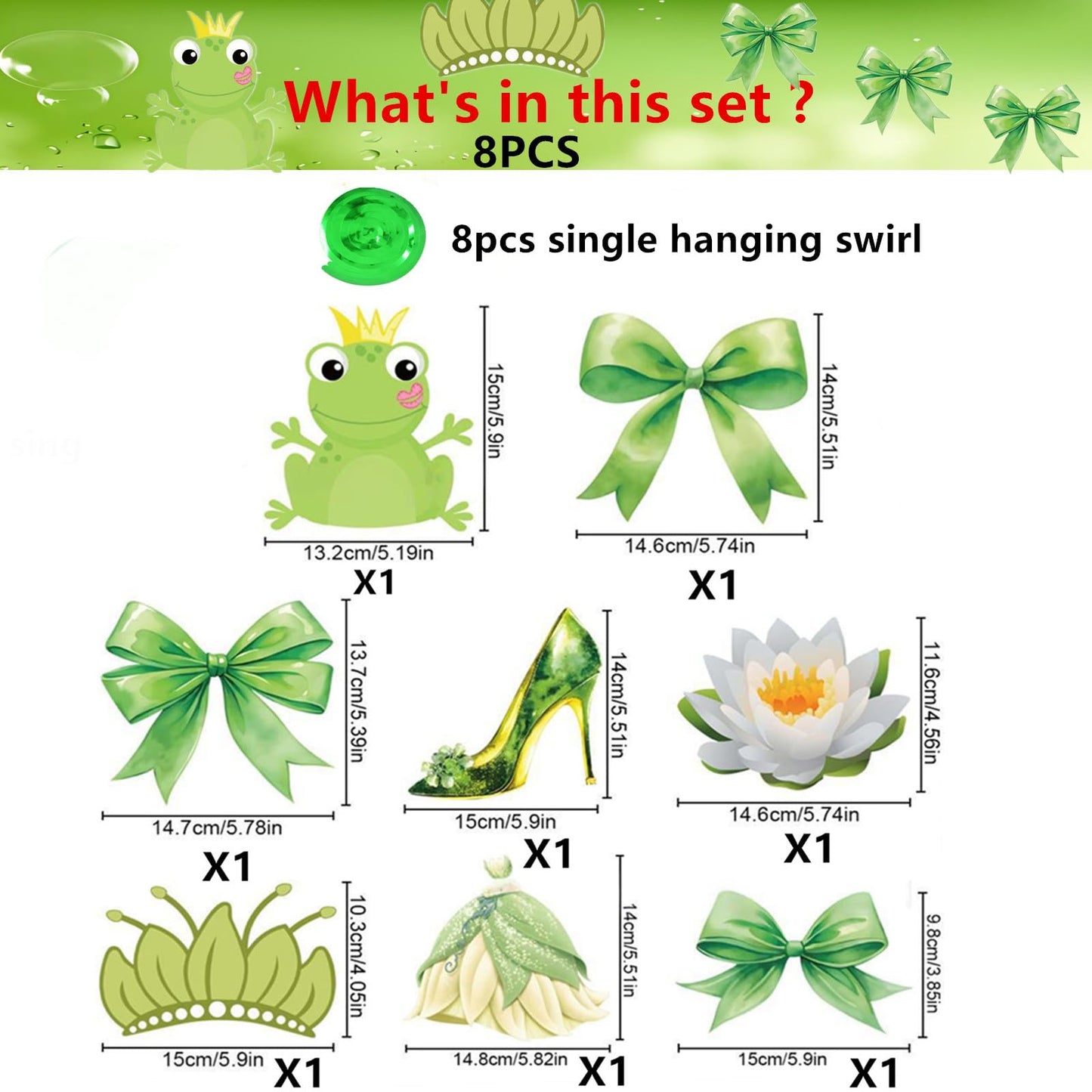 16PCS Cute Cartoon Frog Birthday Party Supplier Hanging Swirls, Green Party Decorations Streamers